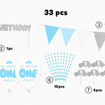 Decoración cumpleaños 1 año niño, decoración 1er cumpleaños, globo azul  confeti para 1er cumpleaños Ormromra LN-2493-2
