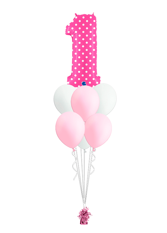 Bouquet Primer año niña topos + 6 globos látex - Globofiesta