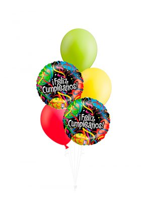 Bouquet de globos Feliz Cumpleaños serpentina
