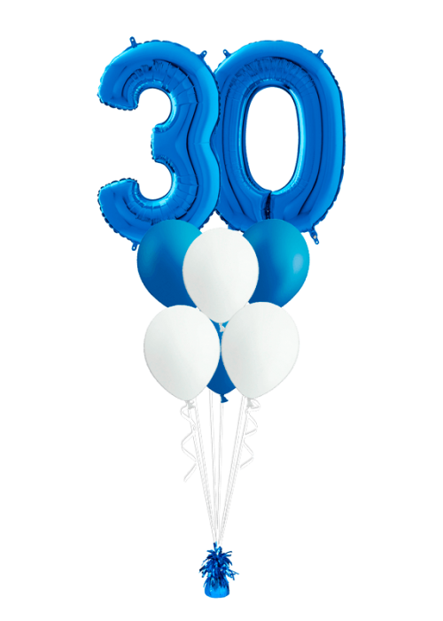 Bouquet cumpleaños Azul 2 números + 6 globos látex