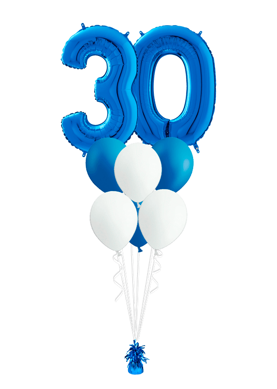 Bouquet cumpleaños Azul 2 números + 6 globos látex - Globofiesta