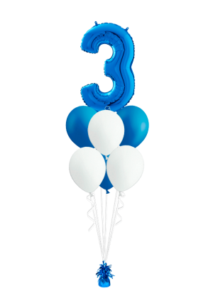 Bouquet cumpleaños Azul 1 número + 6 globos látex
