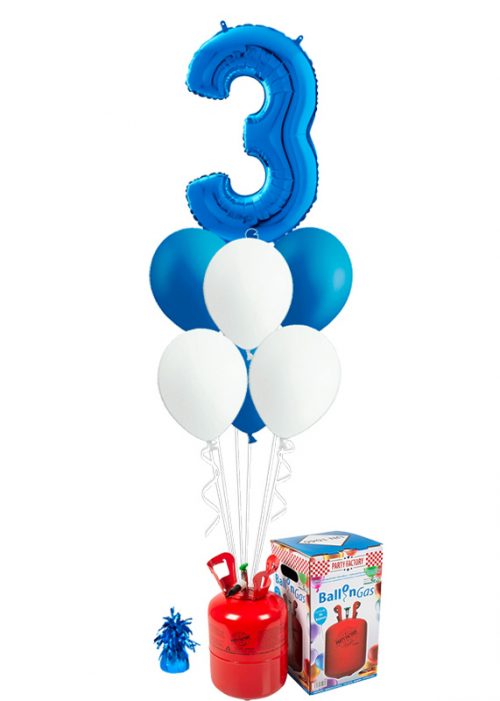 Helio + Bouquet cumpleaños Azul 1 número y 6 globos