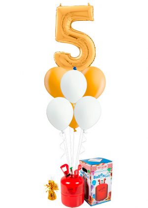 Bouquet cumpleaños Oro 1 número + 6 globos látex - Globofiesta