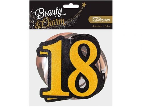Colgante decorativo 18 negro y dorado, ideal para decorar y dar un toque de originalidad en tu fiesta. medidas 14 cms. el numero. Incluye 3 piezas