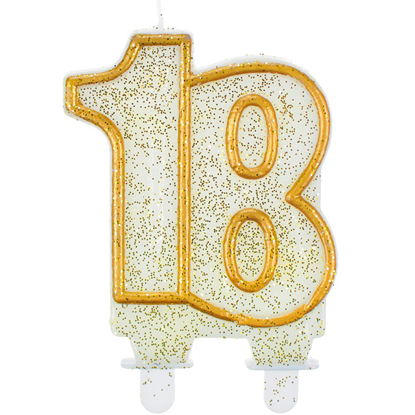 Velas cumpleaños 18 borde dorado purpurina - Globofiesta