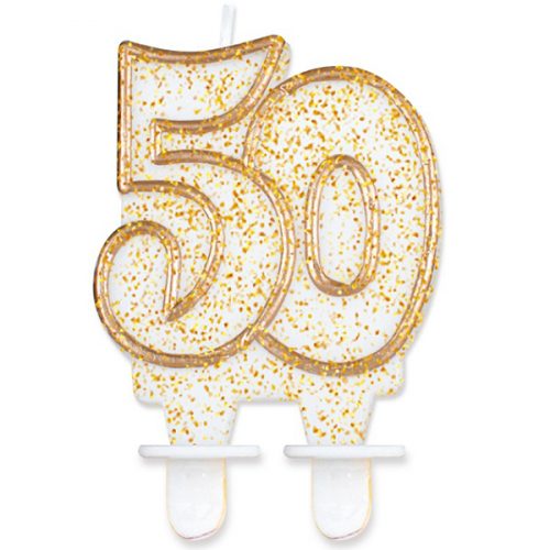 Velas cumpleaños 50 borde dorado purpurina