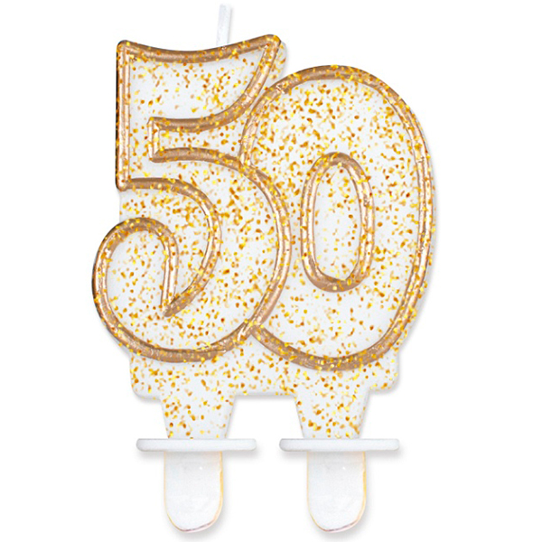 Velas cumpleaños 50 borde dorado purpurina - Globofiesta