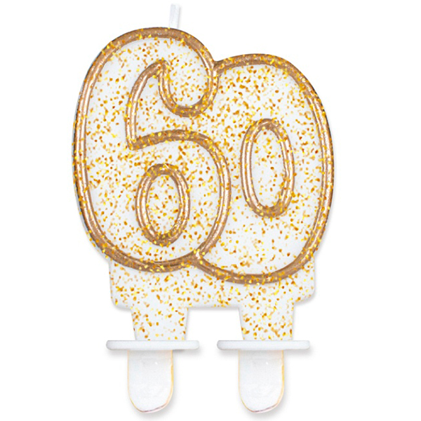 Velas cumpleaños 60 borde dorado purpurina - Globofiesta