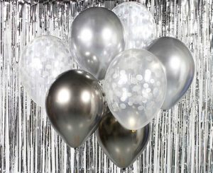 Ramo de globos plata grafito, haga un hermoso bouquet de globos y cree decoraciones para una fiesta de  Nochevieja, despedida de soltera, boda o como regalo!